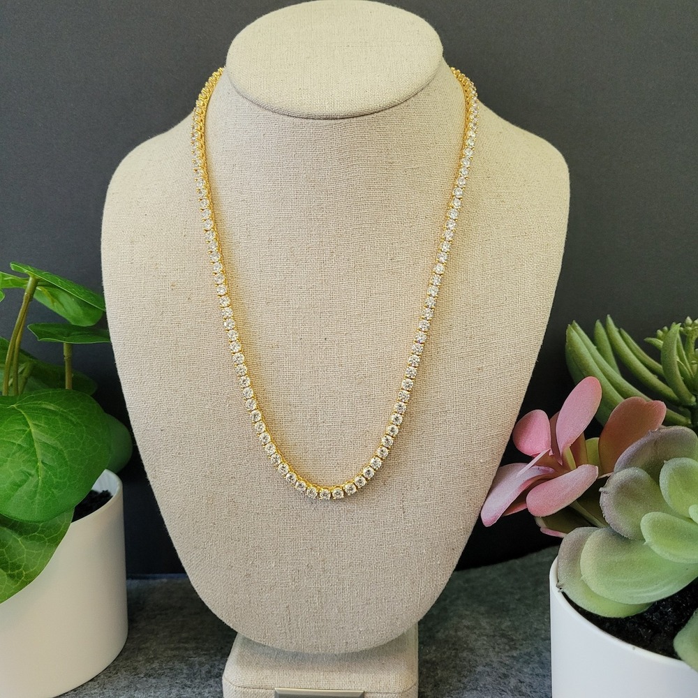 Gold Plated CZ Tennis Necklace Riviera Round Crystal Statement 18"